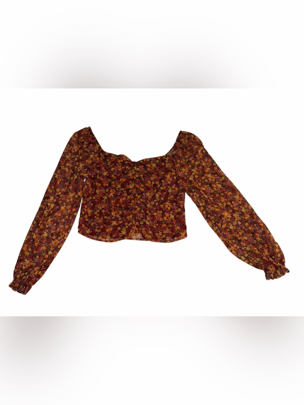 BB Dakota by Steve Madden Rust Floral V-Neck Long Sleeve Crop Top - Picture 2 of 6